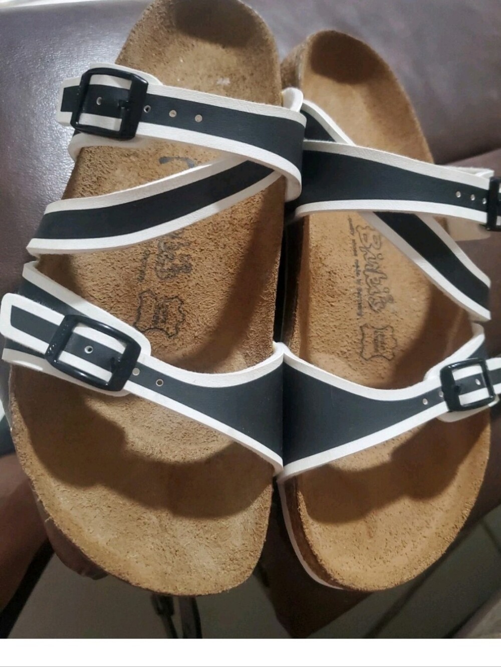 Birkenstock Blue and White Strappy Cork Footbed Sandals - Women